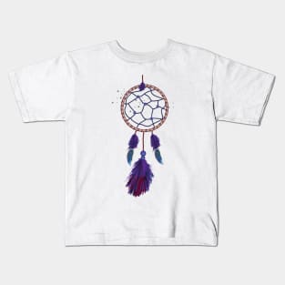 Dreamcatcher Boho Blue Purple Feathers Kids T-Shirt